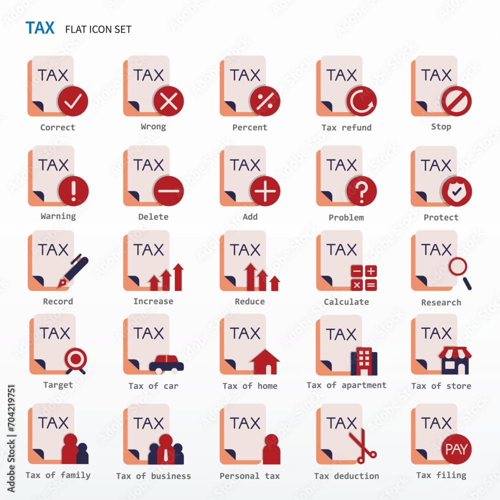 Tax icon set - Flat icon set. Same as tax, accounting, audit, taxes, vat, bank, money, personal; income, value, financial, taxes. Tax icon set - Flat icon set. Same as tax, accounting, audit, taxes, vat, bank, money, personal; income, value, financial, taxes.