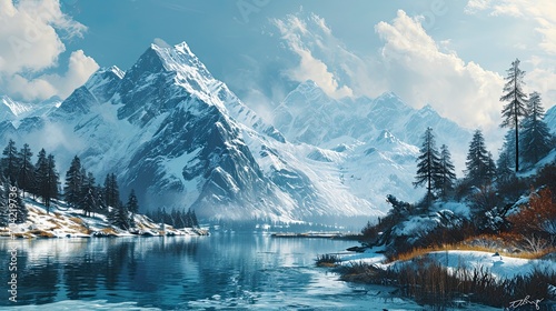 Watercolor Art Background Mountains Lake Winter, Wallpaper Pictures, Background Hd