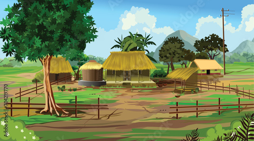 Natore Village Background 2D Cartoon Background photo