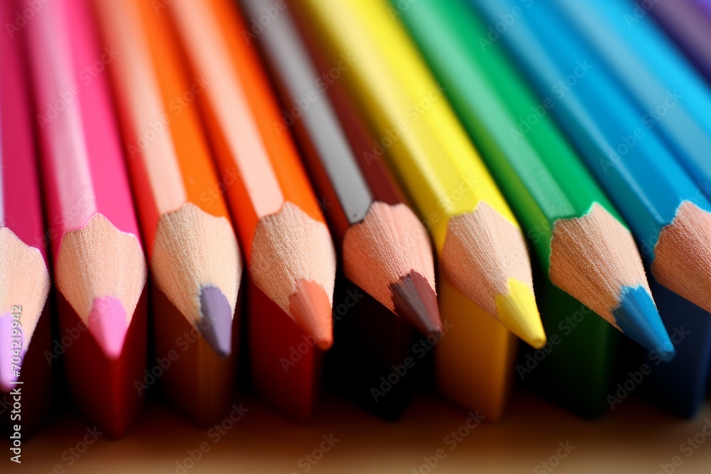 A collection of pencils, each a different color, forms a vibrant and detailed display. A collection of pencils, each a different color, forms a vibrant and detailed display.