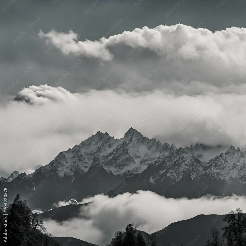a view of cloudy with mountain peaks