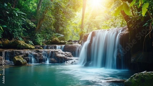 Beautiful waterfall in tropical forest - beautiful natural landscape in the forest © buraratn