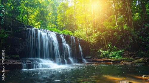 Beautiful waterfall in tropical forest - beautiful natural landscape in the forest © buraratn