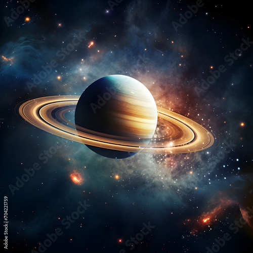 The ringed planet of Saturn in outer space 