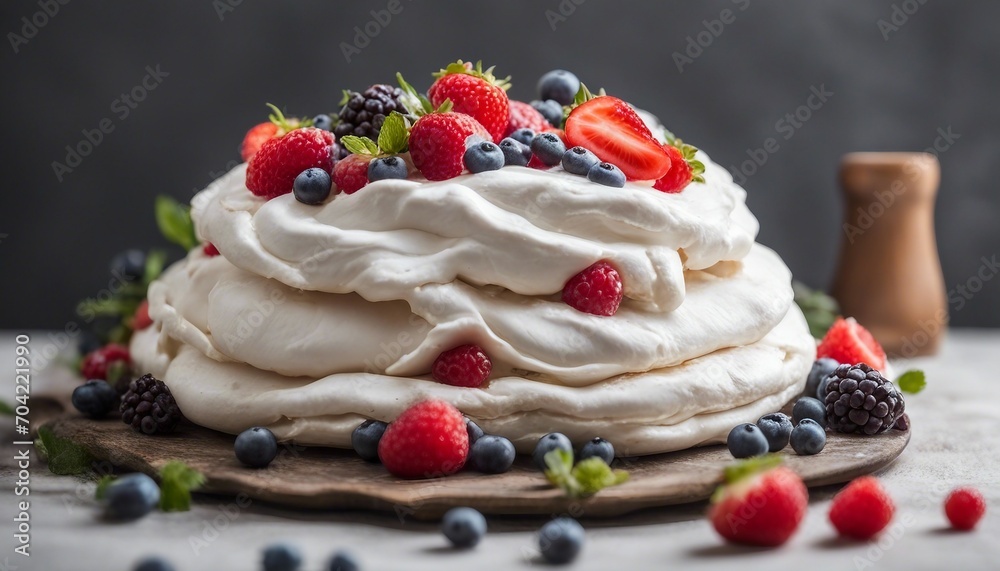 Meringue Pavlova with fresh berries, selective focus. Meringue Pavlova with fresh berries, selective focus.