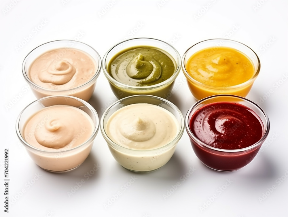 set of bowl with sauce isolated on white background set of bowl with sauce isolated on white background