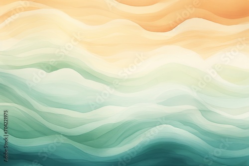 Abstract background with wavy lines of light orange, beige and blue colors. Wavy strokes of oil paint texture