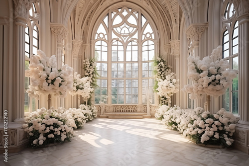 Beautiful luxury elegant interior wedding hall decoration for a romantic wedding ceremony in hotel photo