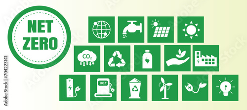 Net zero and carbon neutral concept Net zero greenhouse gas emissions target with a green health center icon on a white circle background