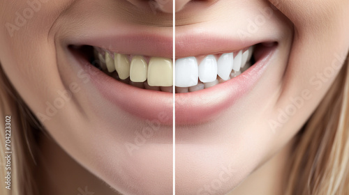 Before and after teeth whitening concept chart comparison.
