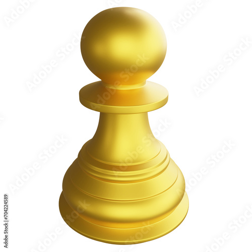 Metallic gold pawn chess piece clipart cartoon design icon isolated on transparent background, 3D render chess concept