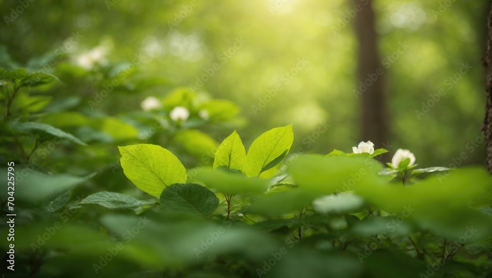 Obraz premium Tranquil Summer Forest Landscape with Green Trees and Sunlight