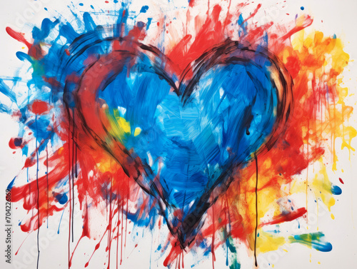 Love in Colors: Abstract Finger-Painted Heart in Vibrant Hues on Canvas