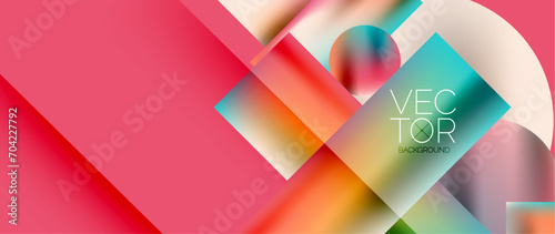 Squares and circles design. Fluid color gradients with metallic effects. Serene synergy of shapes, merging squares and circles into harmonious, captivating design
