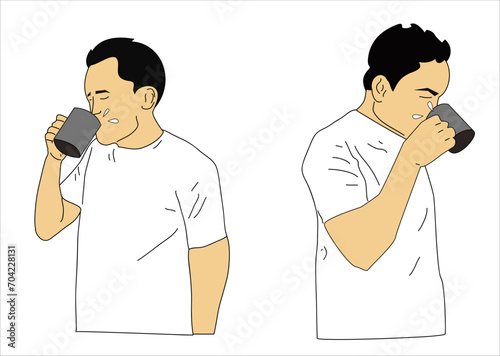 Man is drinking water from a glass