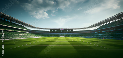 Large football stadium with blue sky background