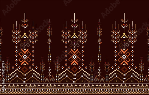 Cross Stitch. Geometric ethnic patterns.
Embroidery, Ikkat, Pixel pattern. Traditional Design.

