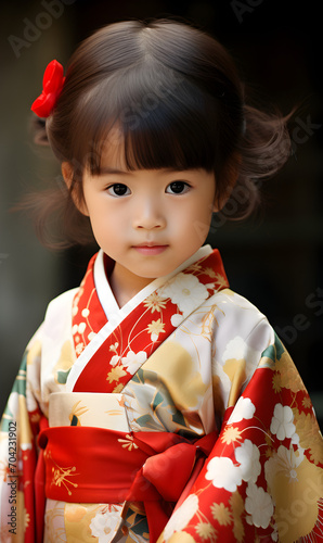 studio portrait of Japanese child in kimono