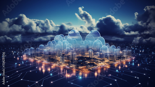 Cloud computing conceptual design over a big city.  © Jammy Jean