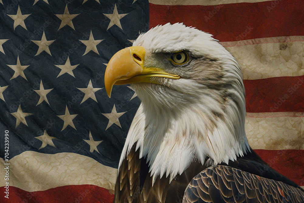 Naklejka premium アメリカ国旗と白頭鷲の背景,American flag and bald eagle background,Generative AI 