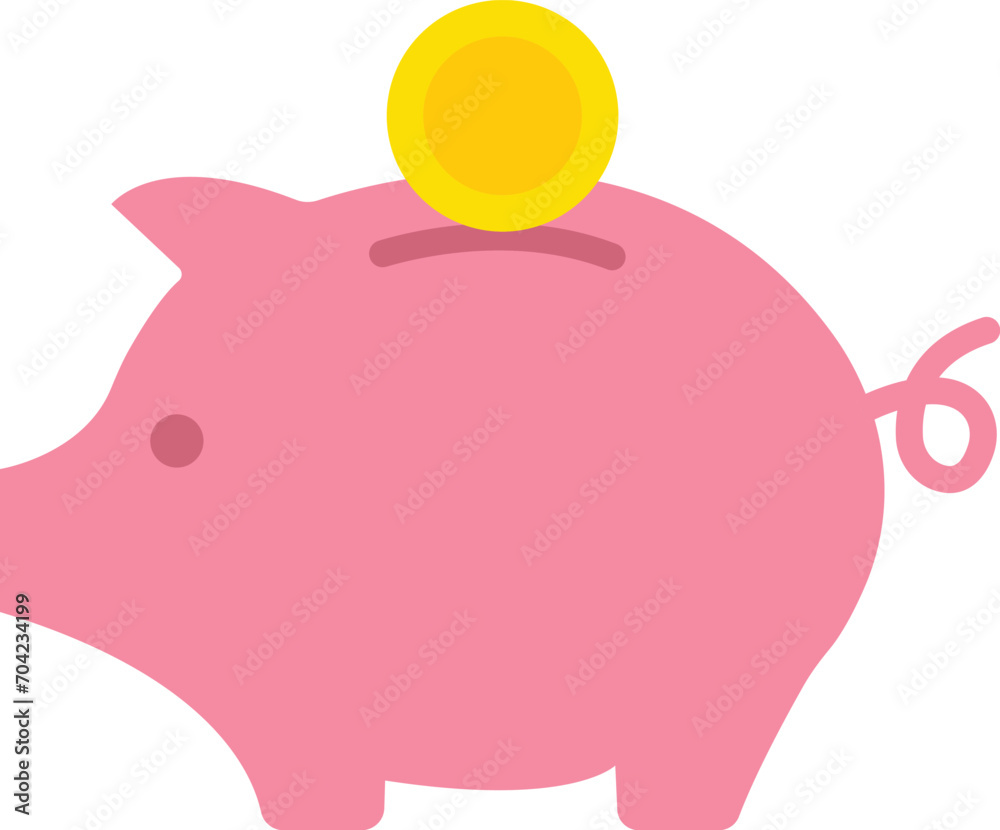 Fototapeta premium Pink piggy bank icon, Piggy bank and coins. Icon for design. Easily editable, Fully scalable vector, Baby pig piggy bank, isolated on transparent background, used for mobile, app, logo design or UI,