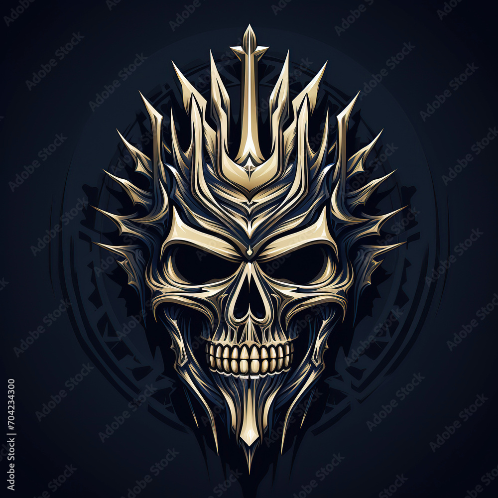 logo emblem symbol with a golden skull king in a crown on black ...