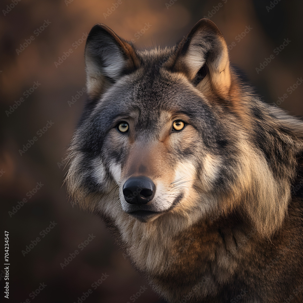 Capturing the intense gaze and intricate details in a close-up portrait of a magnificent and wild wolf.