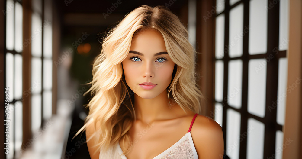 Beauty portrait. Beautiful woman, portrait close up. Portrait of Beauty woman with blue eyes. Beauty face. Fashion Beauty portrait. Female model girl with curly hairstyle. Woman face close up.