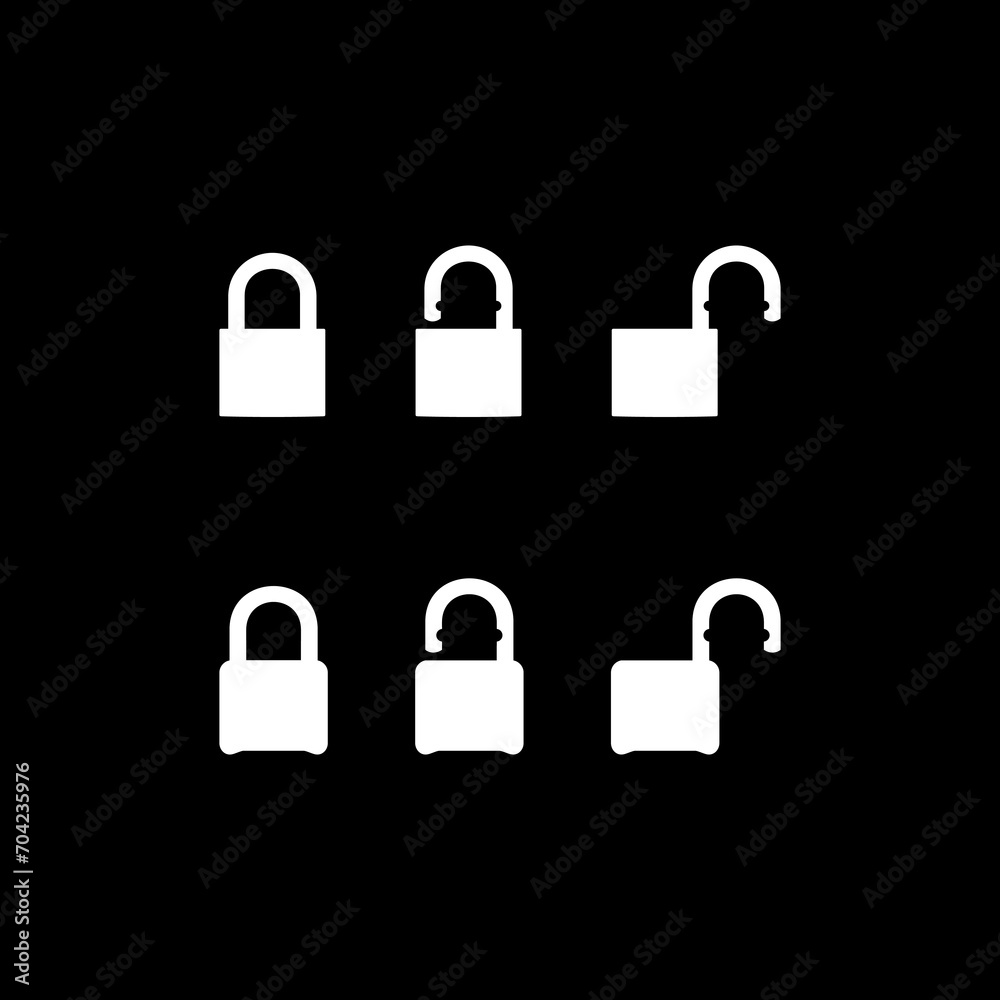 Set of the Closed and Open Padlock Silhouette, Flat Style, can use for Art Illustration, Pictogram, Logo Gram, Website or Graphic Design Element. Vector Illustration Set of the Closed and Open Padlock Silhouette, Flat Style, can use for Art Illustration, Pictogram, Logo Gram, Website or Graphic Design Element. Vector Illustration