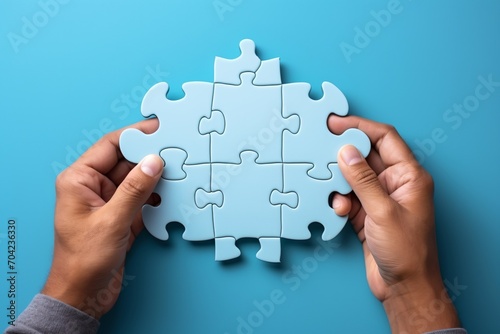 Four puzzle pieces in hand,