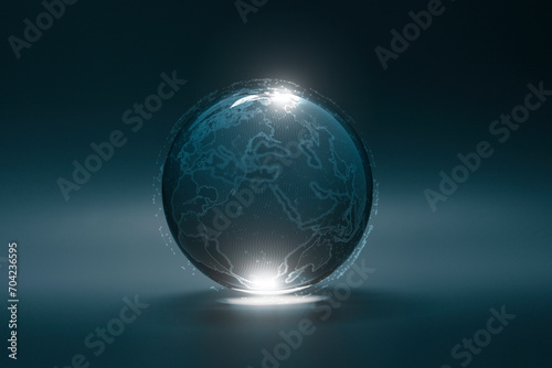 ai tech concept glass global ball on bule background for technology future concept digital tranfrom bigdata in network.