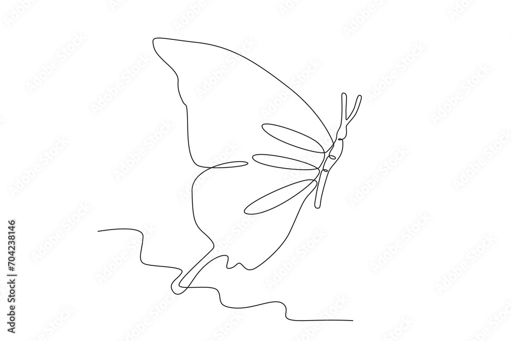 A tropical butterfly. Butterfly one-line drawing A tropical butterfly. Butterfly one-line drawing