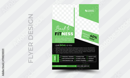 Fitness or GYM Flyer with Geometric Elements Layout with abstract shapes and black background