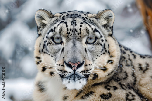 A snow leopard close-up in its natural habitat