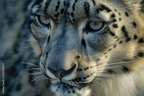 A snow leopard close-up in its natural habitat