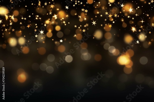 Abstract festive dark background with gold stars. New year, birthday, holidays celebration. © Areesha