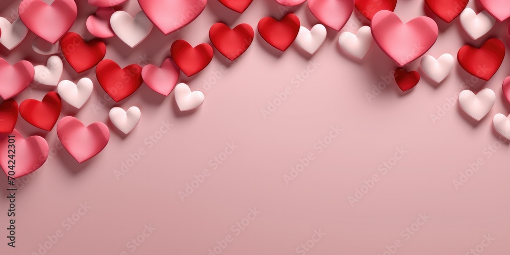 Red and pink paper hearts with blank copyspace for Valentine’s Day,hearth paper cut