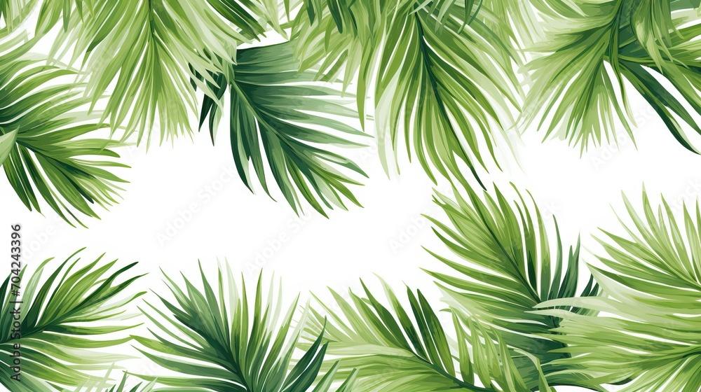 Palm leaves, Tropical seamless background pattern, Seamless pattern with tropical palm leaves on white background, illustration, jungle leaves