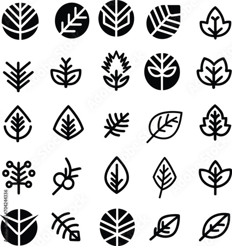 Fototapeta Naklejka Na Ścianę i Meble -  Black and white Leaf line icon set. Collection of vector symbol in trendy flat style on isolated white background Leaf sings for design