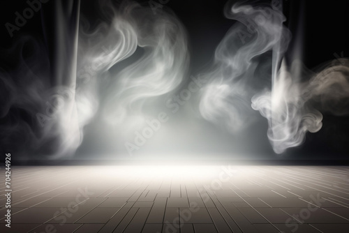 Graphic resources concept. Product placement minimalist podium with fog, smoke or mist in background with copy space photo