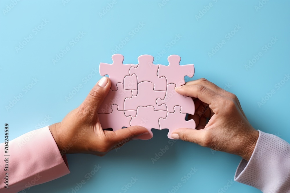 Two people of color holding a puzzle piece, Two people of color holding a puzzle piece,