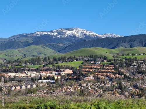 Views of Snowy Mt Diablo from the hills in San Ramon, California