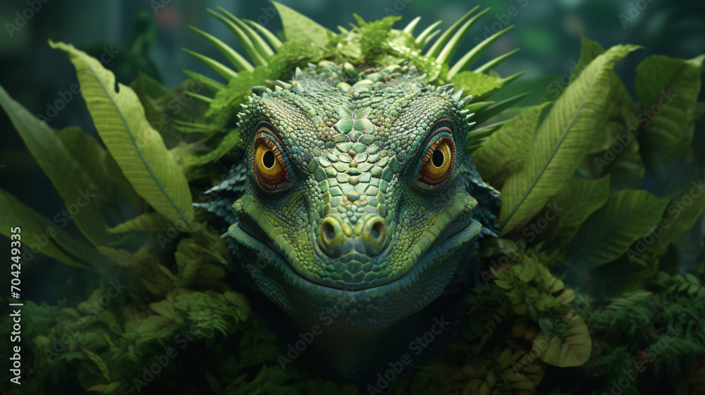 Fototapeta premium Closeup head of green iguana