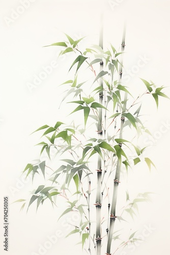 Green bamboo leaves and stalks on a white background