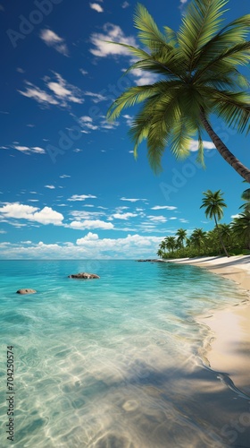 Tranquil Beach Scenery with Coconut Trees and Azure Ocean
