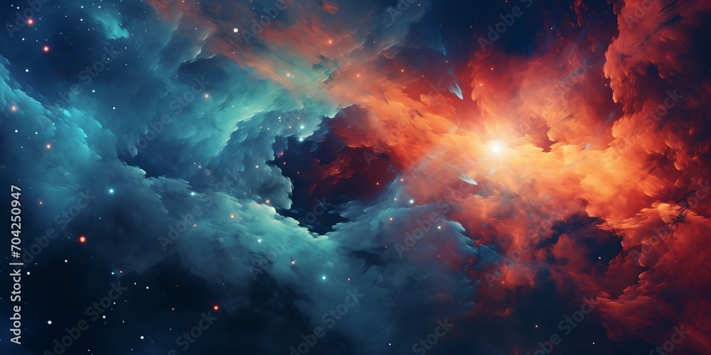 Blue and orange space nebula with bright stars