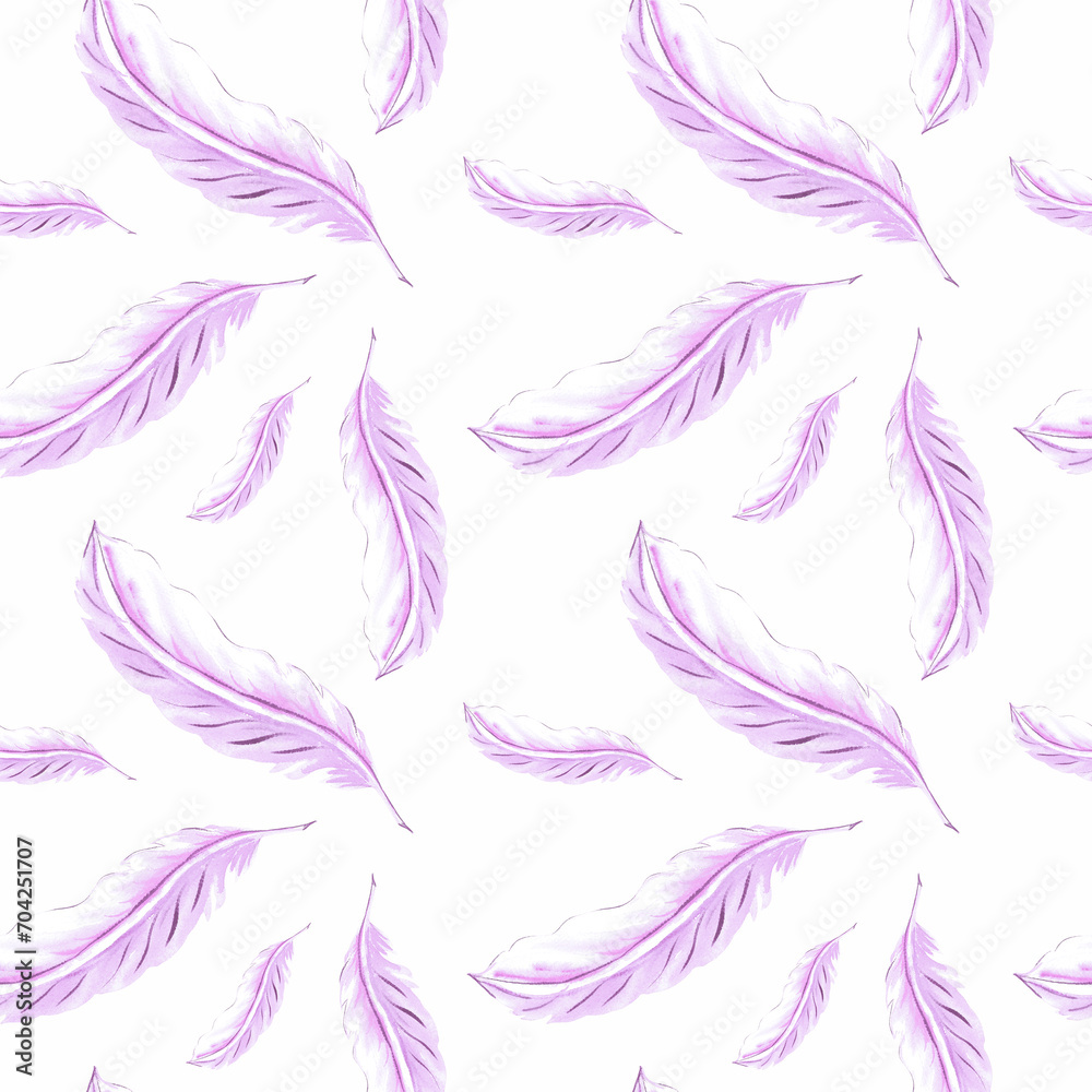 Feathers retro style seamless pattern. Watercolor background print of birds feathers. Template of hand drawn illustration for backdrops, making textile, printing packaging, wrapping paper and covers Feathers retro style seamless pattern. Watercolor background print of birds feathers. Template of hand drawn illustration for backdrops, making textile, printing packaging, wrapping paper and covers