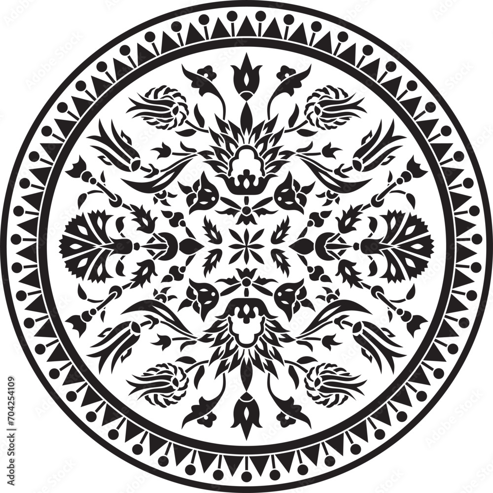 Vector black monochrome round turkish ornament. Ottoman circle, ring, frame. Vector black monochrome round turkish ornament. Ottoman circle, ring, frame.