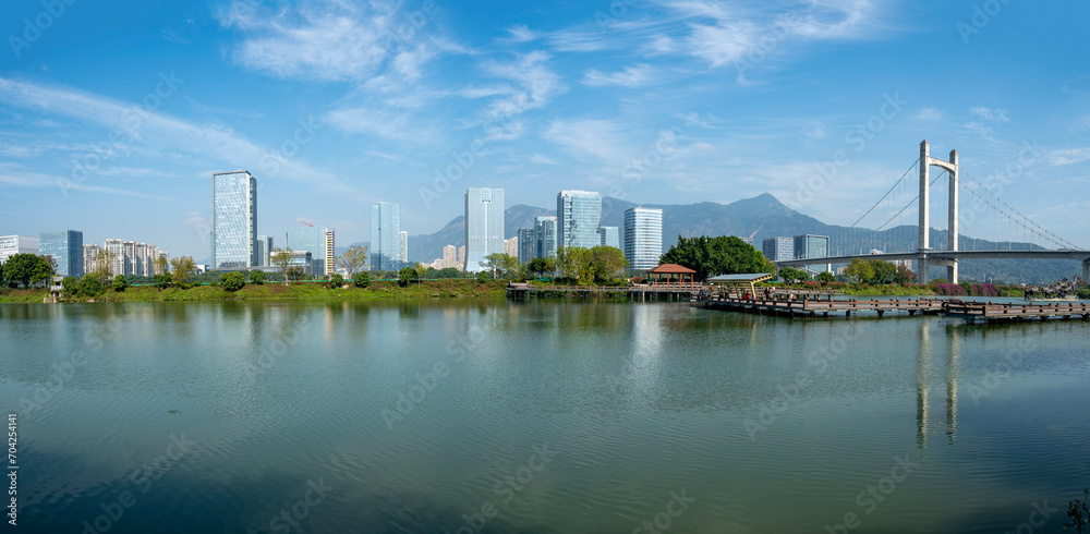 Huahai Park and Fuzhou Financial District Urban Skyline, Fujian, China