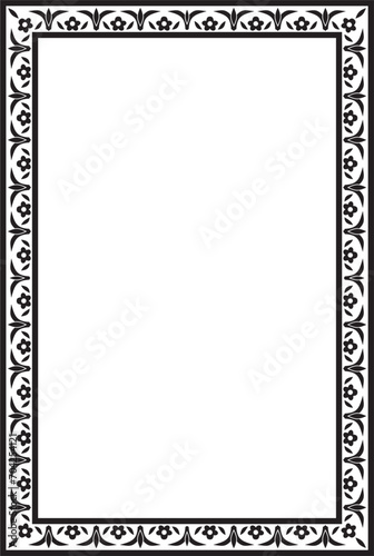 Vector monochrome black square Turkish ornament. Endless ottoman national border, frame..
